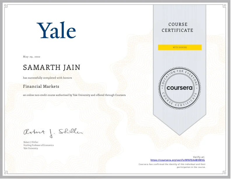 Financial Markets certificate