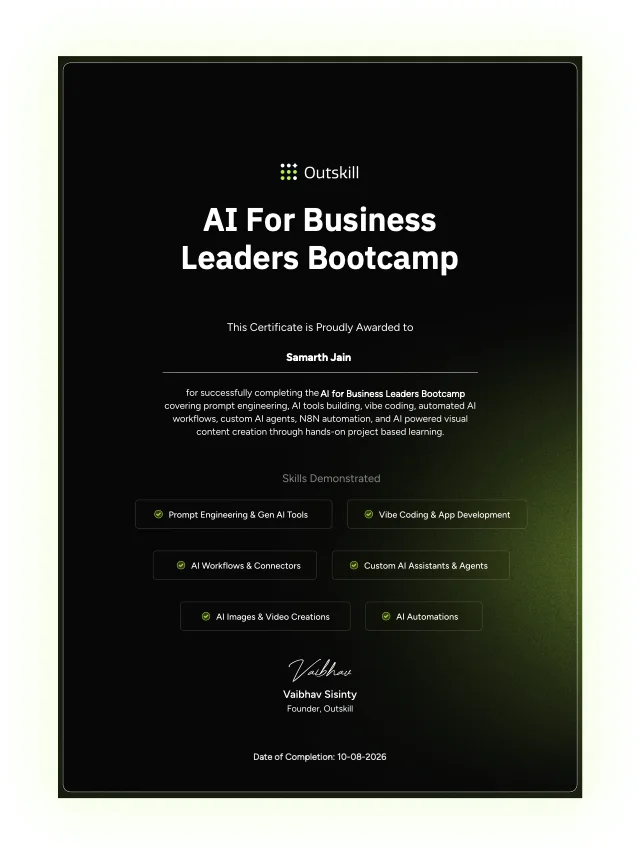 AI For Business Leaders Bootcamp certificate