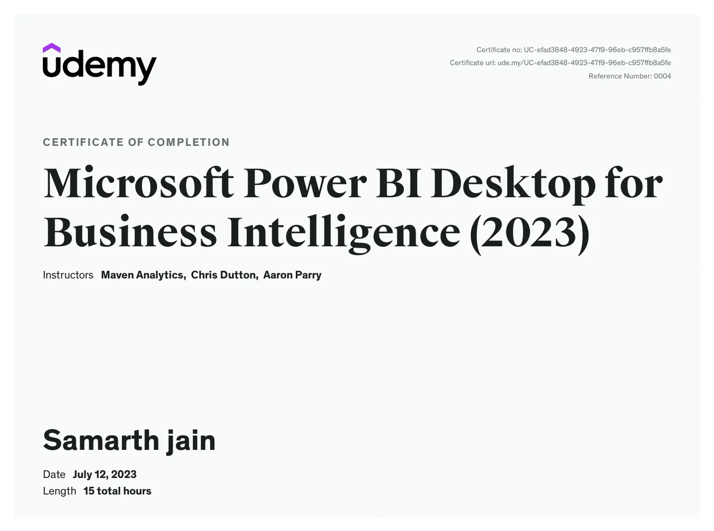 Power BI Desktop for Business Intelligence certificate